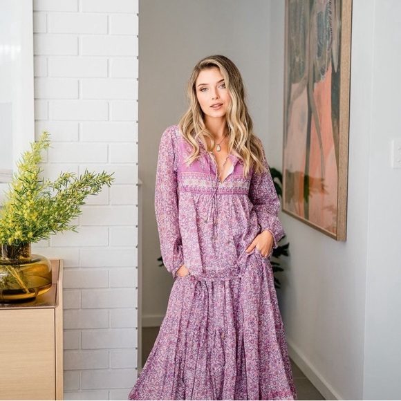 Cotton Floral Pink & Purple Flowy Top & Maxi Skirt SET. - Picture 3 of 16